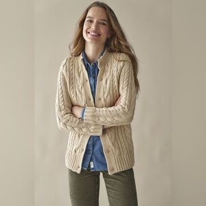 L.L. Bean Double Cable Sweater, Button-Front Cardigan